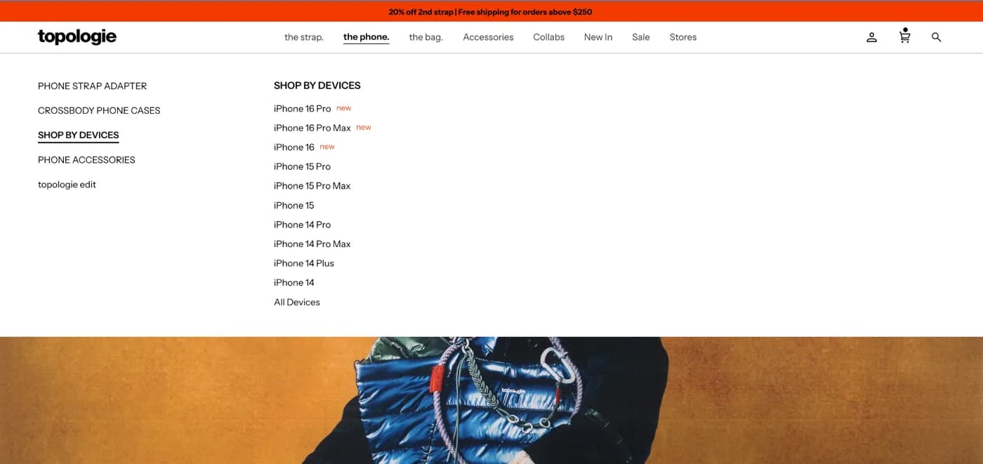 Store screenshot from the Topologie case study presentation Navigation across the catalog 1